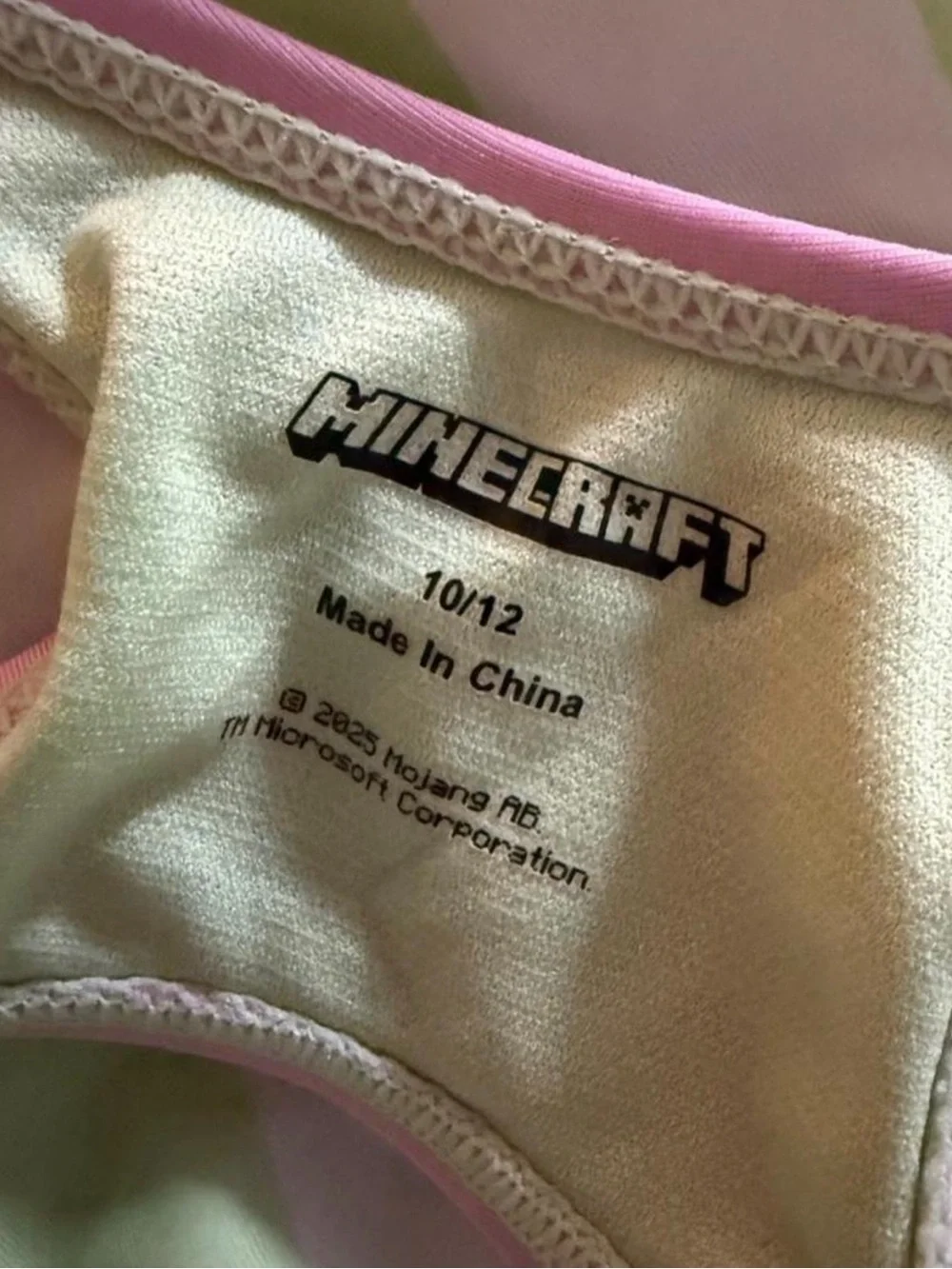 Minecraft Girls' Green Striped One-Piece Swimsuit Size 10/12